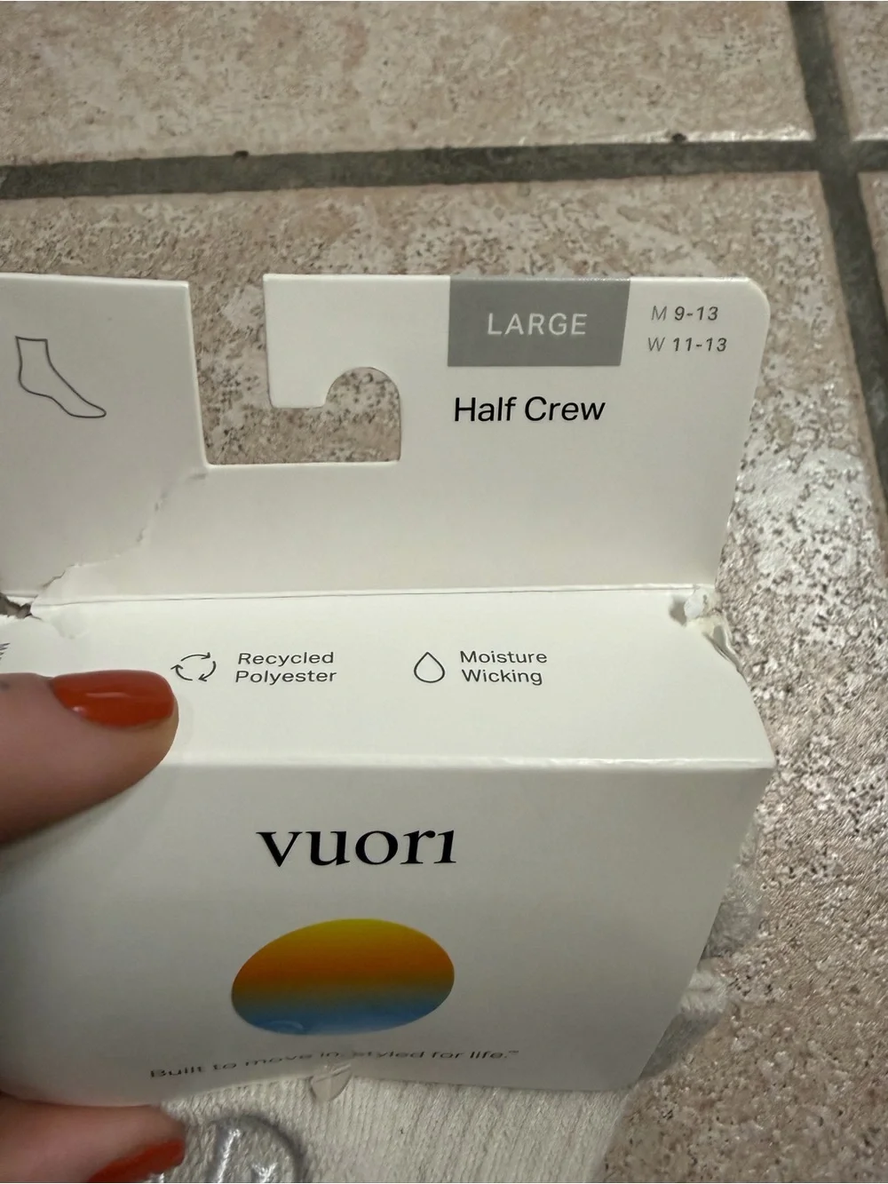 NWT Vuori Half Crew Socks (Salt Heather) Size L